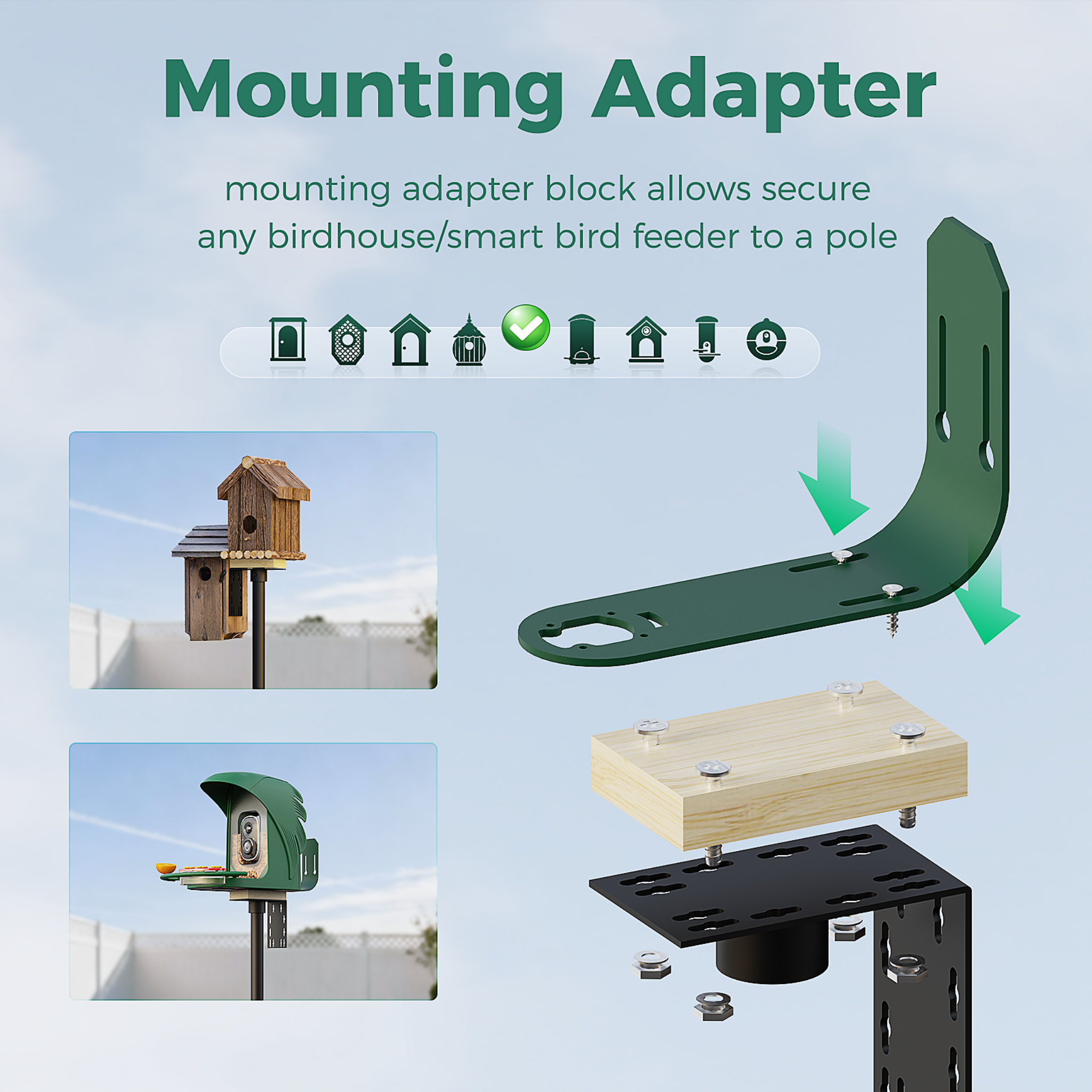 PerchMe 76'' Heavy-Duty Bird Feeder Pole, 1'' Thick Rustproof, Adjustable Height, Universal Mount Kit (No Squirrel Baffle)