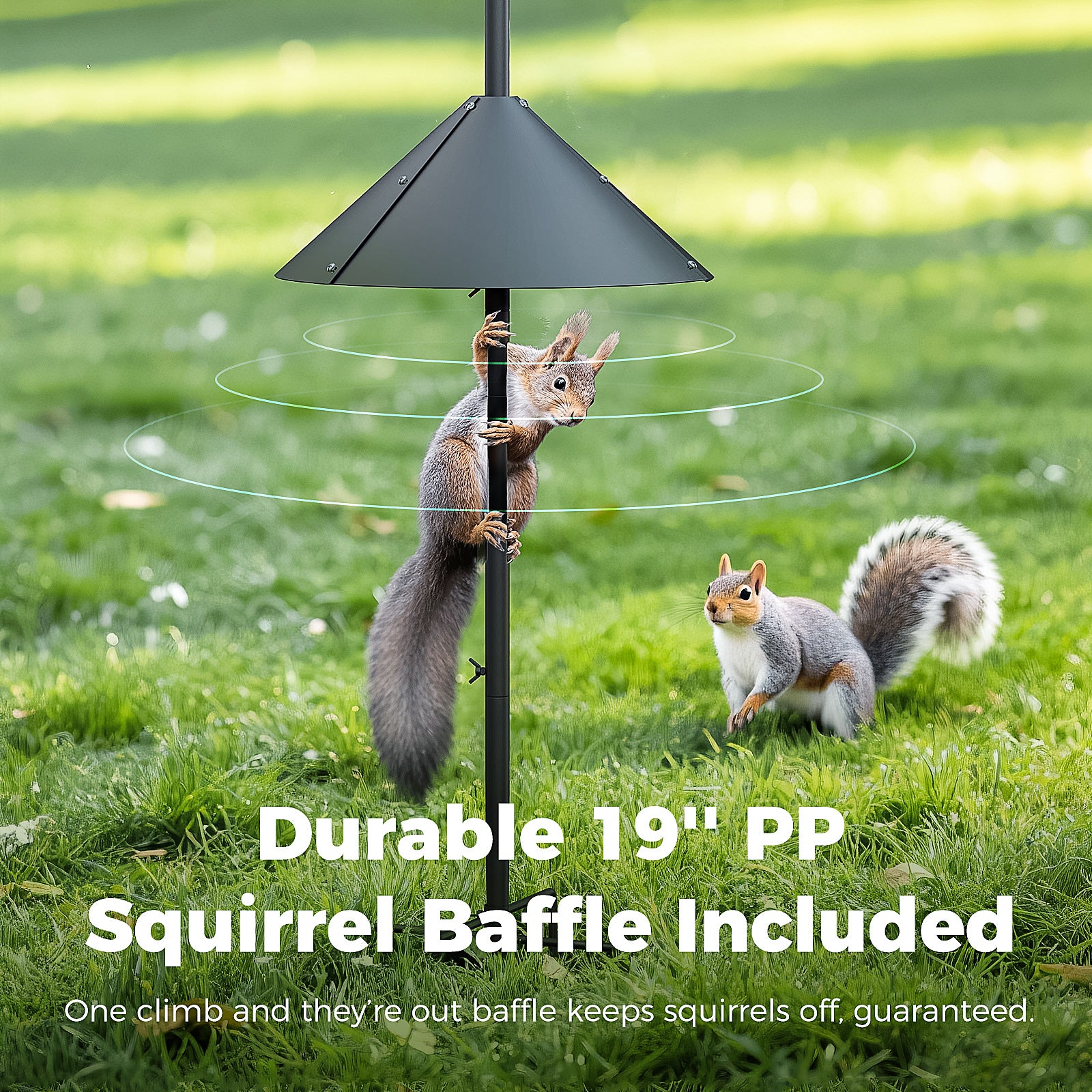 PerchMe Heavy-Duty Deluxe 92‘’ Bird Feeder Pole Station with Squirrel Baffle, 360° Rotating Crossbars & Hooks,Customizable Height
